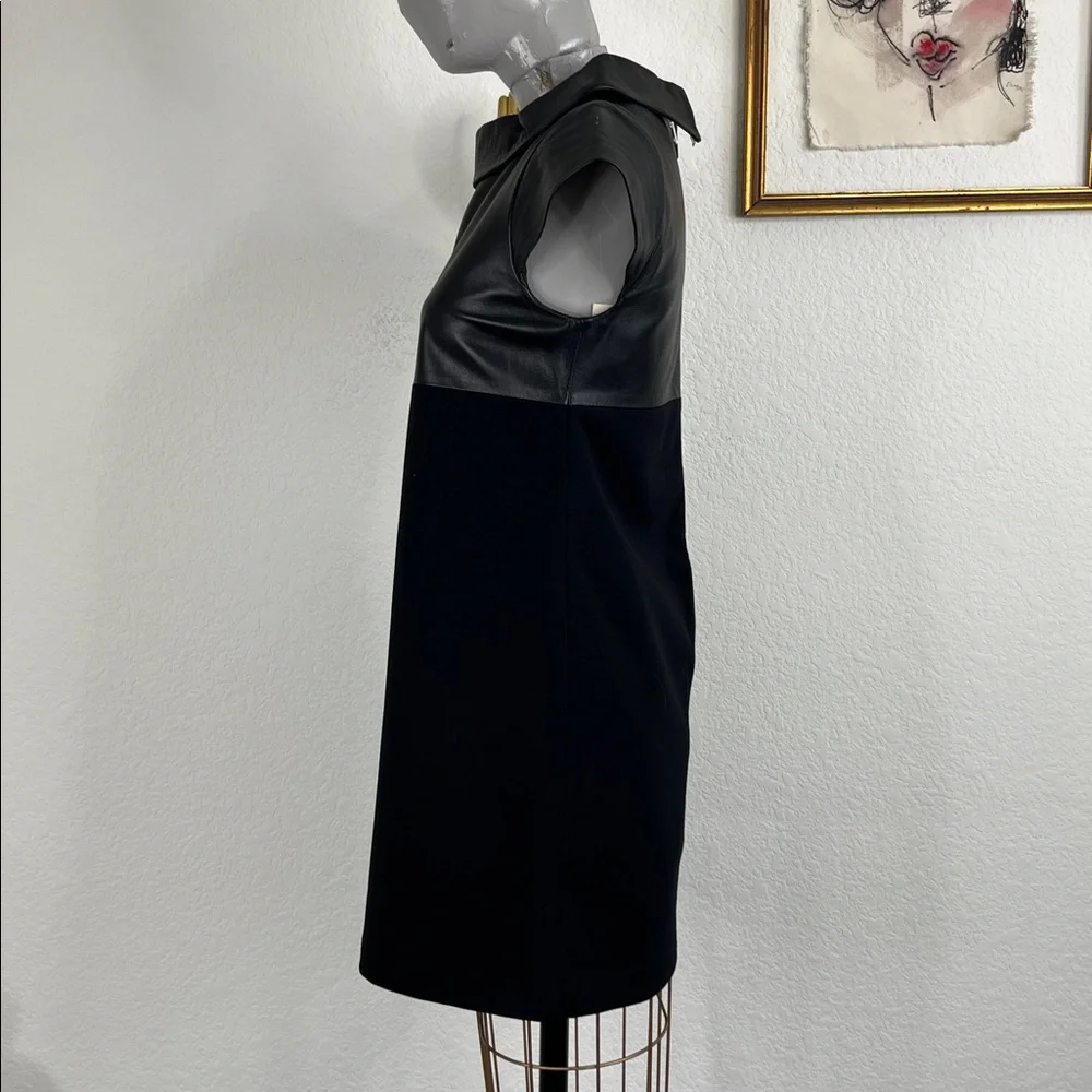 Alice + Olivia Leather Collar Shift Mini Dress Mixed Media A Line - Picture 3 of 9